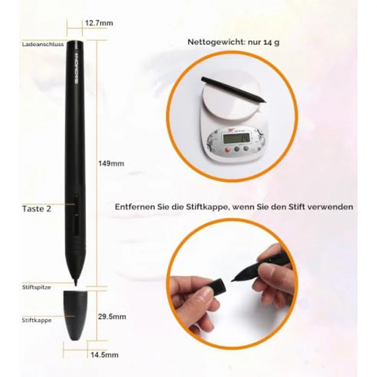 GAOMON M106K, 10 x 6 Zoll Grafiktablett mit 12+16 programmierbaren Tasten und kabellosem Stift, 8192 Druckempfindlichkeitsstufen – Bild 3