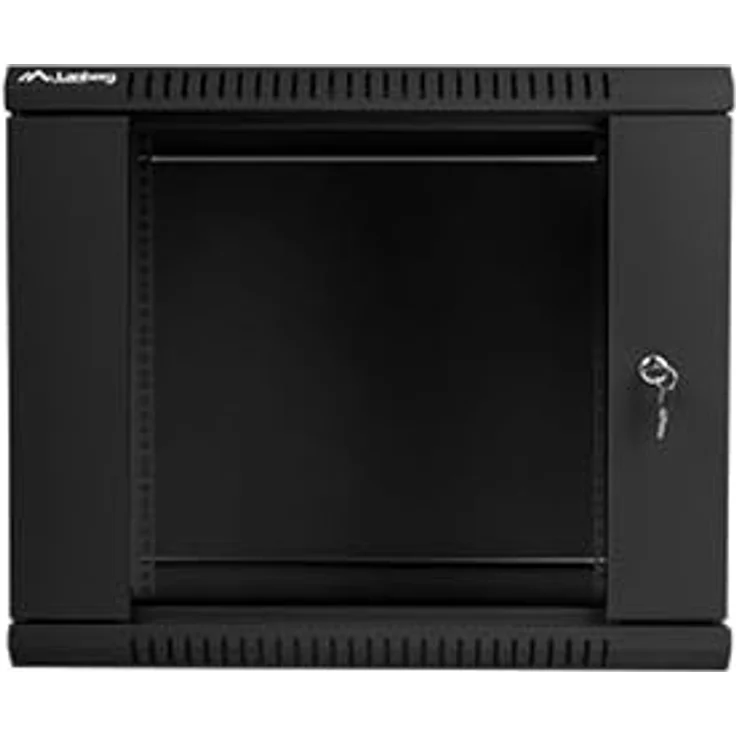 Lanberg WF01-6609-10B Rack 9U Wandmontiertes Regal Schwarz, Serverschrank aus Stahl und gehärtetem Glas, 60 kg Tragfähigkeit, IP20 – Bild 3