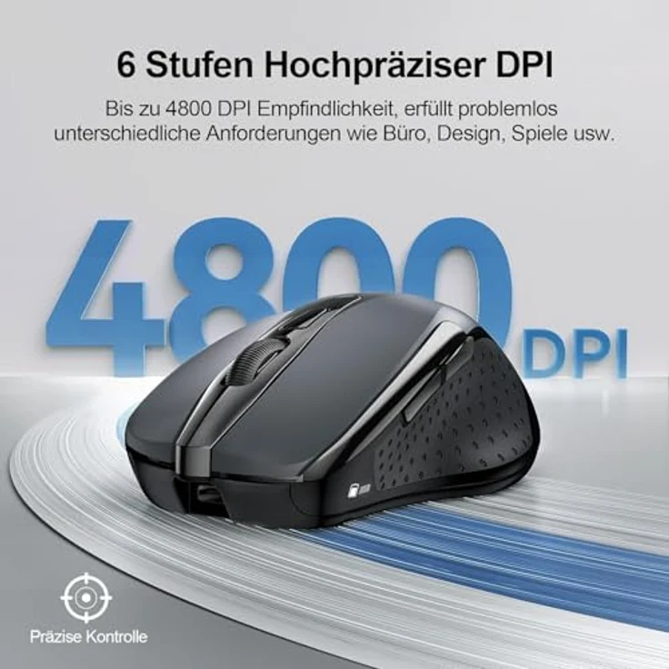 TECKNET TK-MS317, Wiederaufladbare Bluetooth Maus mit 4800 DPI, Ergonomische Funkmaus für Laptops, Mac OS, Android, Windows, Grau, drei Modi (BT 5.0/3.0 + 2.4G), leiser Klick – Bild 4