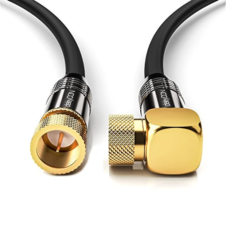 deleyCON 20m SAT Antennenkabel PREMIUM HDTV Satellitenkabel gewinkelt Koaxialkabel - F-Stecker (90° Grad) zu F-Stecker - Schwarz - METALL vergoldet – Bild 3