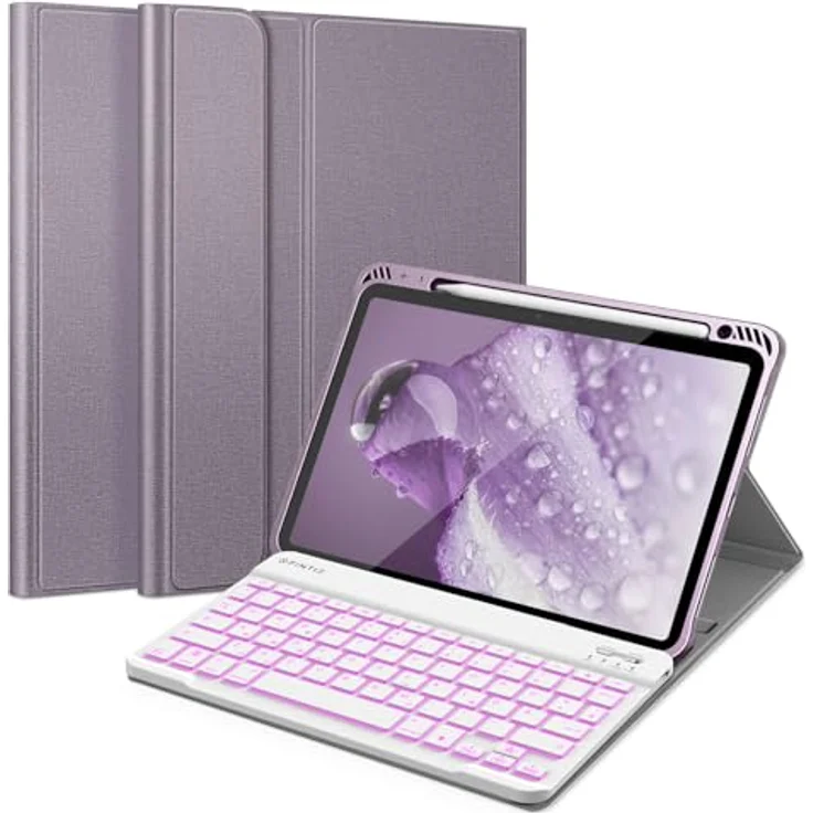 FINTIE Tastatur Hülle für iPad Air 11 Zoll 2024, Magnetisch Abnehmbares Keyboard mit DIY Hintergrundbeleuchtung, Deutsches QWERTZ Layout, Lavendel – Bild 1