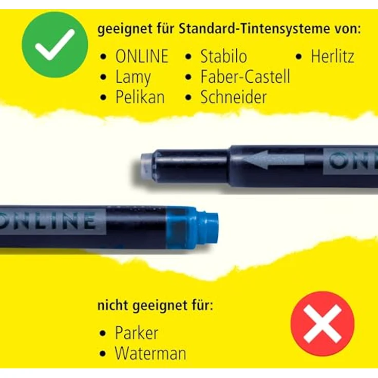 Online Pen Kombi-Tintenpatronen, 5 Stück schwarz, für Standard- und LAMY-Füller, hoher Tintenfluss – Bild 4