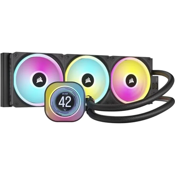 CORSAIR iCUE LINK H150i LCD-Flüssig-CPU-Kühler - 360mm AIO - QX120 RGB-Lüfter - 2,1" IPS-LCD-Bildschirm - Passend Für Intel LGA 1700, AMD AM5 - iCUE LINK System Hub im Lieferumfang Enthalten - Schwarz – Bild 1