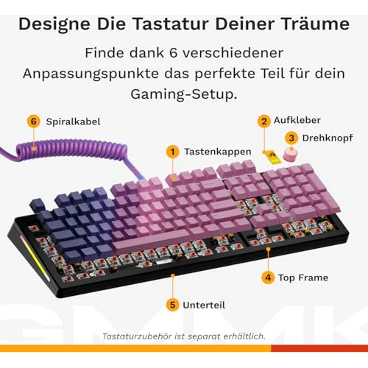 GLORIOUS Gaming GMMK 3, Mechanische Tastatur Full Size 100%, Hot-Swap (3/5-Pin), Doubleshot-PBT-Tastenkappen, modulares Dichtungssystem, Programmierbarer Drehknopf, Amerikanische QWERTY - Schwarz – Bild 4