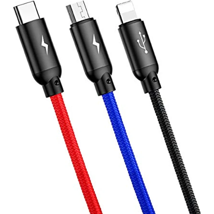 Baseus 3in1 Schnell-Ladekabel, USB-C Lightning Micro, 3,5A, 0,3m, Schwarz – Bild 4