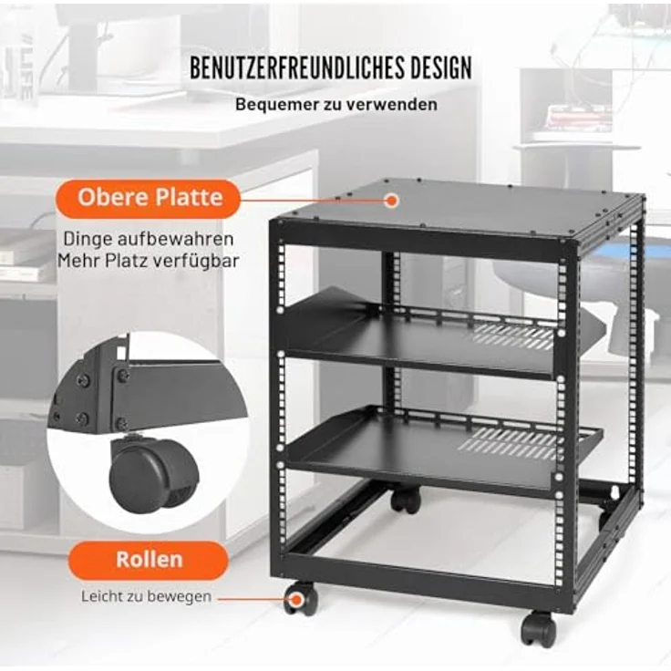 VEVOR 12U-Server-Rack, offenes Rahmen-AV-Rack mit 15-40" verstellbarer Tiefe, freistehend oder wandmontierbar, 4-Pfosten mit Rollen und 500 lbs Tragfähigkeit – Bild 5