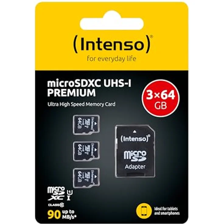 Intenso Premium microSDXC 3er Pack 64GB Class 10 UHS-I Speicherkarte inkl. SD-Adapter, schwarz - Extrem schnelle Lesegeschwindigkeiten bis zu 90 MB/S – Bild 2