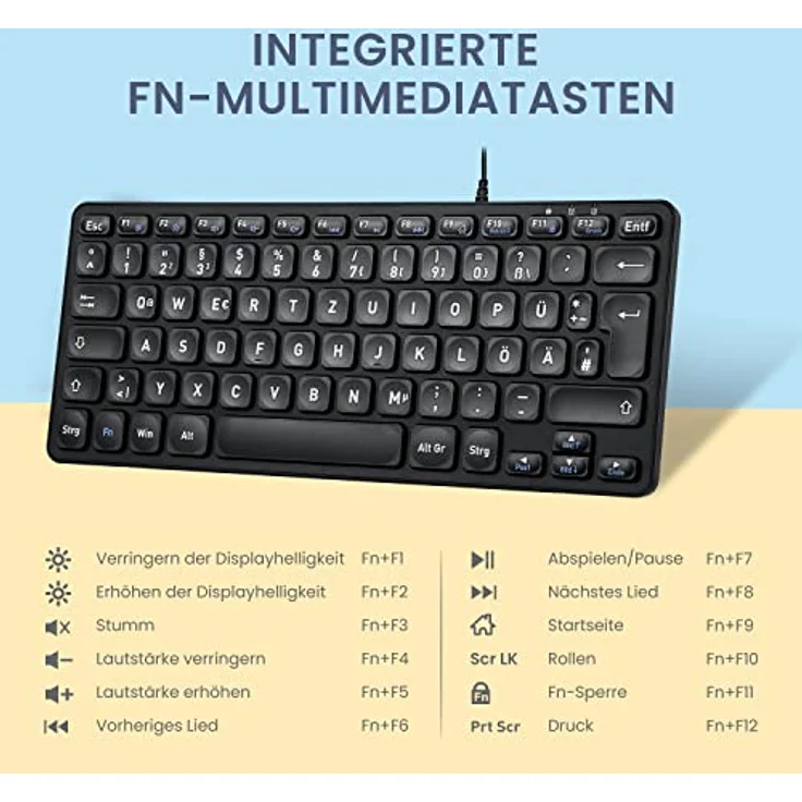 Perixx PERIBOARD-432 Kabelgebundene USB-Tastatur, große Schrifttasten, DE Layout, schlanke Bauweise – Bild 3
