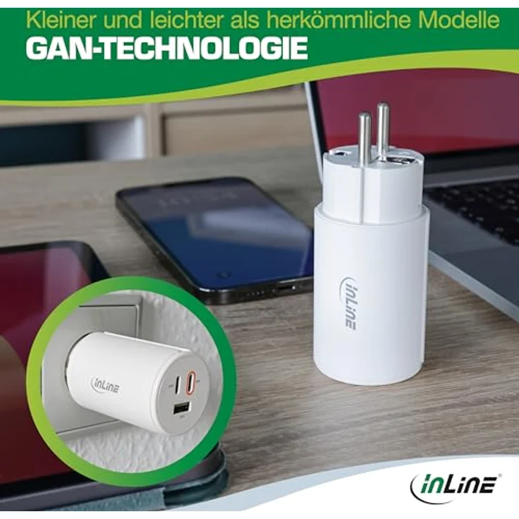 InLine USB Ladegerät 3-Port, PD3.0, QC 3.0, 65W, GaN Technologie, für MacBook Pro/Air, iPhone/Pro/Mini, iPad Pro, Pixel, weiß – Bild 4