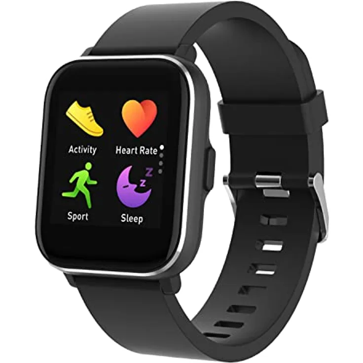 Aiwa SW-100 Smartwatch für Herren und Damen, mit Oximeter (SpO2), 4,9 cm (1,69 Zoll), mit Pulsmesser, Schrittzähler, wasserdicht, IP68 für Android iOS (neu, 2 Gurte), Standard