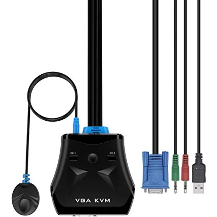 AISENS - A111-0411 - KVM-Switch VGA USB 1U-2PC + Kabel, Schwarz