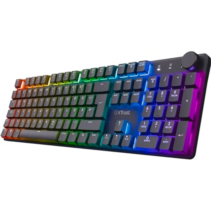 Trust GXT 868 Torix Mechanische Tastatur Kabellos Deutsches QWERTZ Layout, RGB Wiederaufladbare Gaming Tastatur 2.4 GHz 100H Akkulaufzeit, Huano-Switches Flache Tasten, Programmierbar, PC Laptop