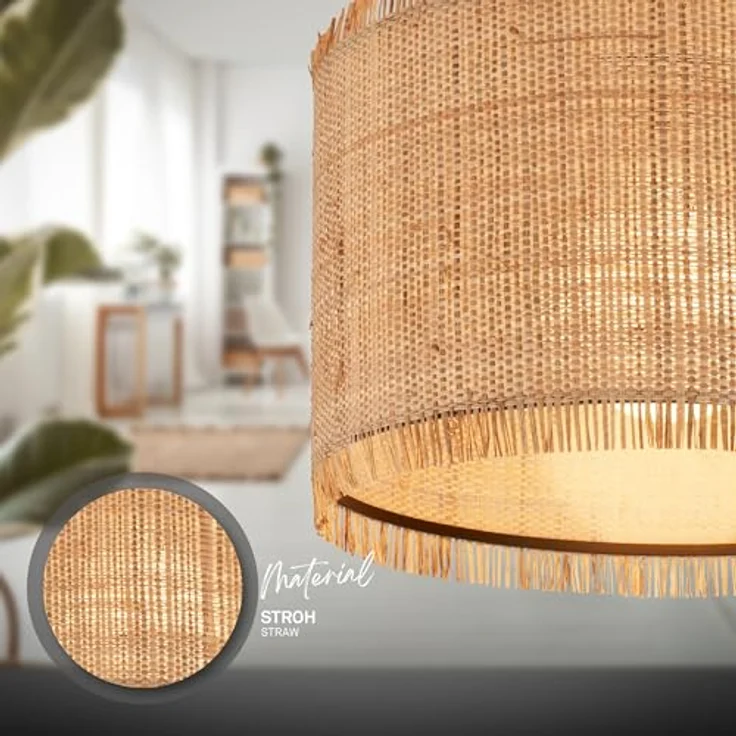 BRILONER Deckenlampe mit Strohschirm, E27 Fassung, max. 10 W, Boho, Natur – Bild 3