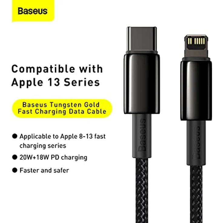 Baseus USB Type C Kabel CATLWJ-A01, 20 W Fast Charging, 2 m, schwarz, Nylon geflochten, robuste Zinklegierung, Datenübertragung 480 Mbit/s – Bild 2