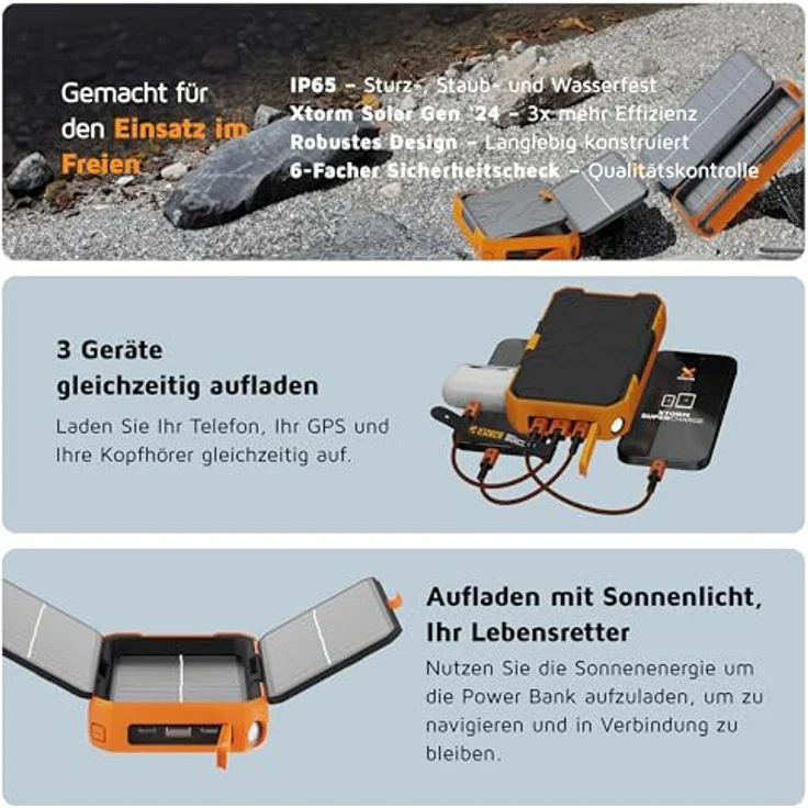 Xtorm Rugged Solar Powerbank 10.000 mAh - 20W - USB-C PD - USB-A Quick Charge - Outdoor Powerbank - IP65 - Orange – Bild 5