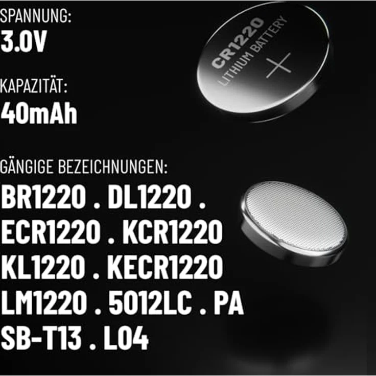 ABSINA CR1220 Knopfzelle 3V Lithium, 5er Pack - auslaufsicher, lange Haltbarkeit, perfekt für Autoschlüssel, Uhren und medizinische Geräte – Bild 5