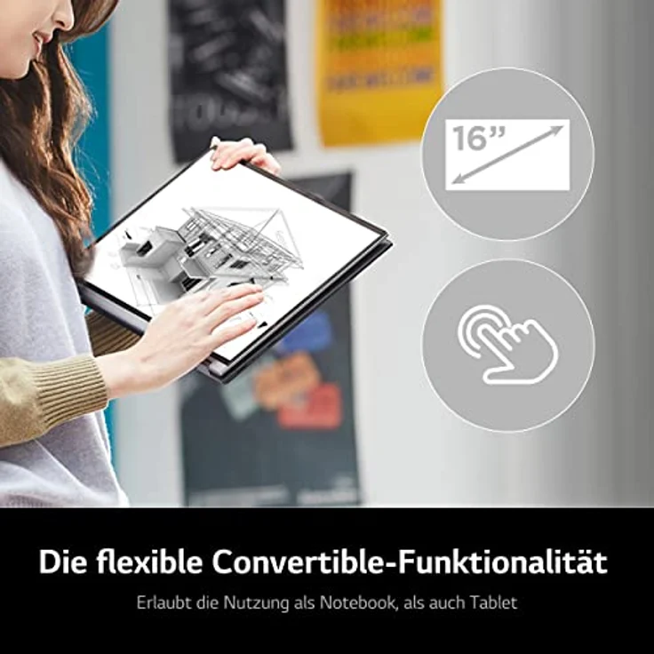 LG gram 16T90R-G.AA78G 16 Zoll Ultralight 2-in-1 Convertible Notebook & Tablet - 1.480g Intel Core i7 (16GB RAM, 1TB SSD, 16:10 IPS LCD Display mit Pen Touch, Thunderbolt 4, Win 11 Home, Mirametrix) - Schwarz – Bild 2