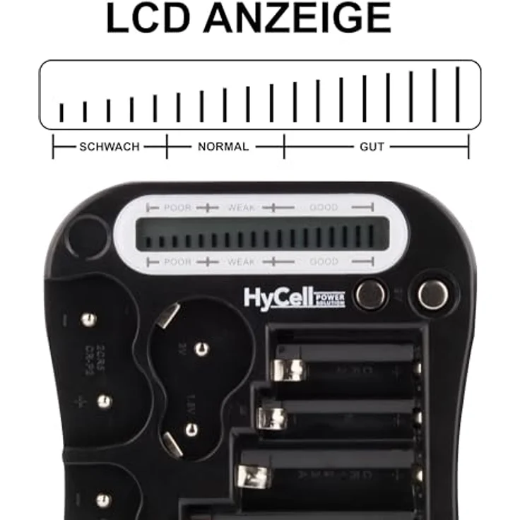 HyCell Digital Batterietester - Kapazität Testgerät zur Batterie Anzeige - Akku Anzeige - Knopfzellen Anzeige - LCD Batterieprüfergerät mit zuverlässigen Testergebnissen – Bild 6