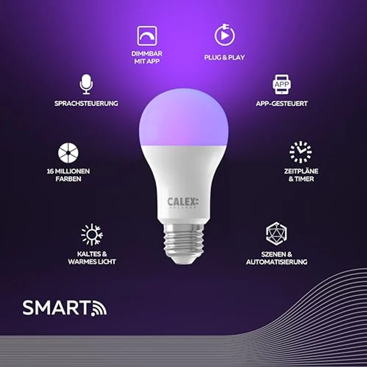 CALEX Smart WLAN Glühbirne E27 RGB, 2er Set, Dimmbar, Alexa und Google Home kompatibel – Bild 2