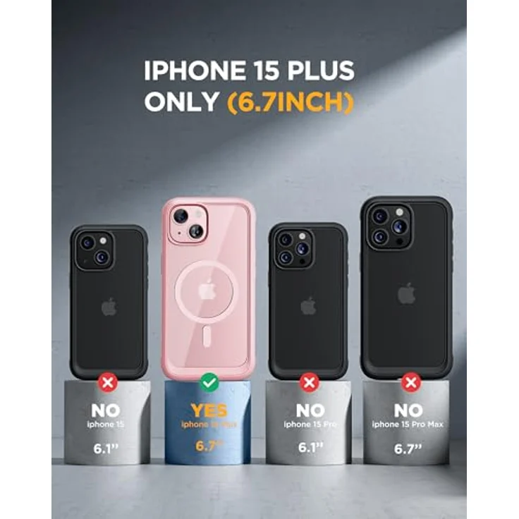 Miracase 360 Grad Hülle für iPhone 15 Plus, Magsafe Komplettschutz mit 9H Glas Displayschutz, 360° Ganzkörperschutz, Rosa – Bild 2