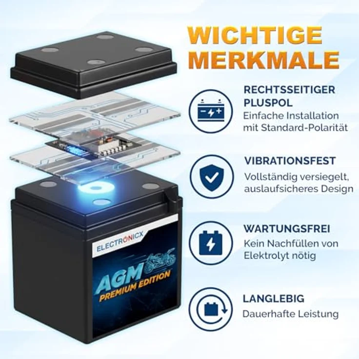 Electronicx YTX4L-BS AGM Motorradbatterie, wartungsfrei, auslaufsicher, rüttelfest, 4Ah 12V für Motorrad, Roller und Quad – Bild 3