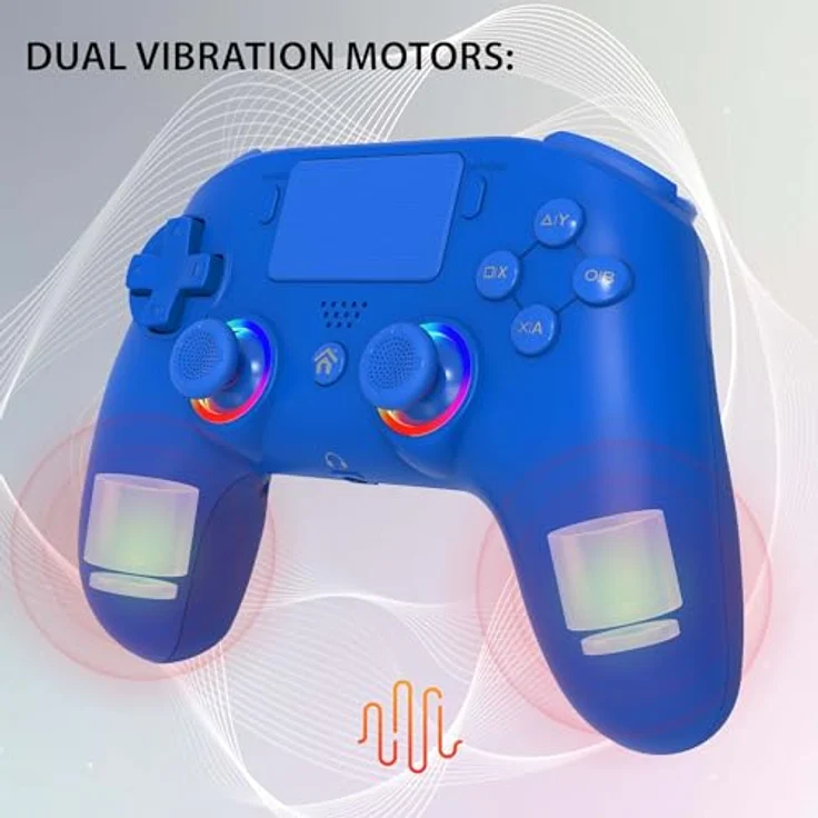 Subsonic Kabelloser Controller für PS4, Bluetooth-Controller mit LED, Vibration und Gaming-Headset-Anschluss, Blau – Bild 3