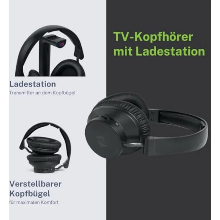 MUSE M-282 CTV, TV-Kopfhörer mit Sender & Ladestation, kabelloser Soundkomfort mit 20h Laufzeit, EQ & optischem Eingang – Bild 4