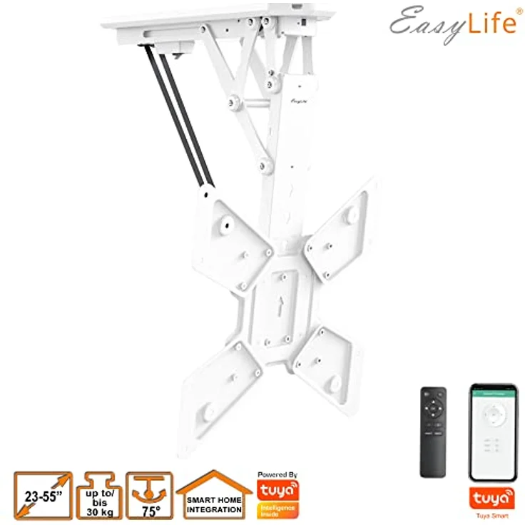 EasyLife EL-DHM-55W Motorisierte TV Deckenhalterung elektrisch schwenkbar, 23–55 Zoll, Smart Home Integration, VESA 400x400, Weiß – Bild 2