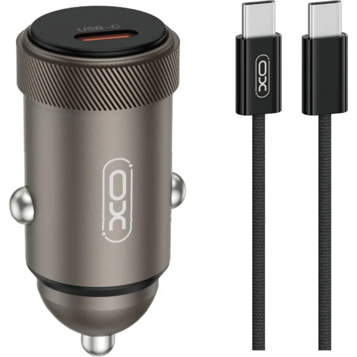XO Autoladeadapter CC70, 30W USB-C Power Delivery Ladegerät mit USB-C auf USB-C Kabel, schwarz