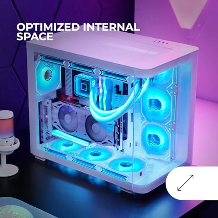 Mars Gaming MC100, ATX Gaming Gehäuse mit 9 cm FRGB Lüfter, Convect-Cool Belüftung, Schwarz, Doppelkammer-Design, optimierte Kühlung, Platz für 10 Lüfter – Bild 5