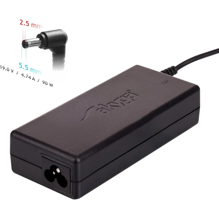 Akyga AK-ND-10, 90 W Notebook-Netzteil mit 19V/4.74A, Schwarz, Sicherheitsfunktionen und Ferritfilter