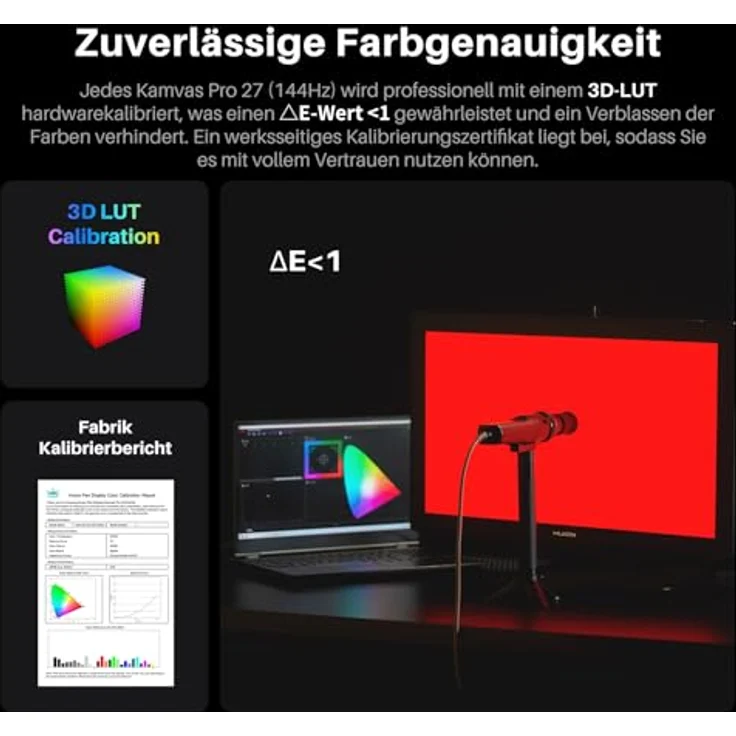 HUION Kamvas Pro 27, 27 Zoll 4K UHD Grafiktablett mit 144Hz, PenTech 4.0, 16384 Druckstufen, Touch-Funktion, Canvas Glass 3.0 für professionelle Künstler – Bild 4