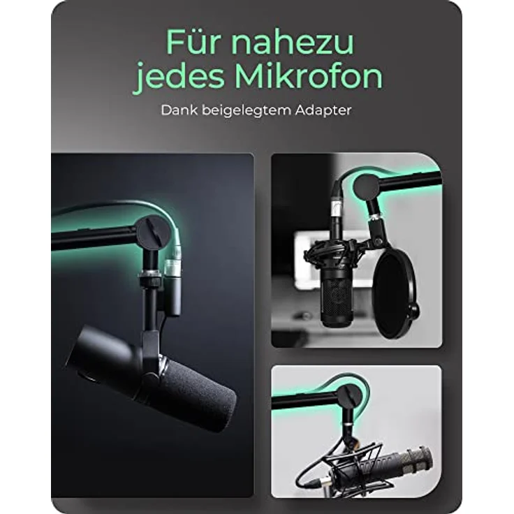 ICY BOX Professioneller Mikrofon-Arm mit Tischhalterung, 360 degree drehbar, 3/8 '' bis 5/8 '' Adapter, Kabelmanagement, für Blue Yeti, Blue Snowball, HyperX QuadCast und viele mehr, 60872, Schwarz – Bild 3