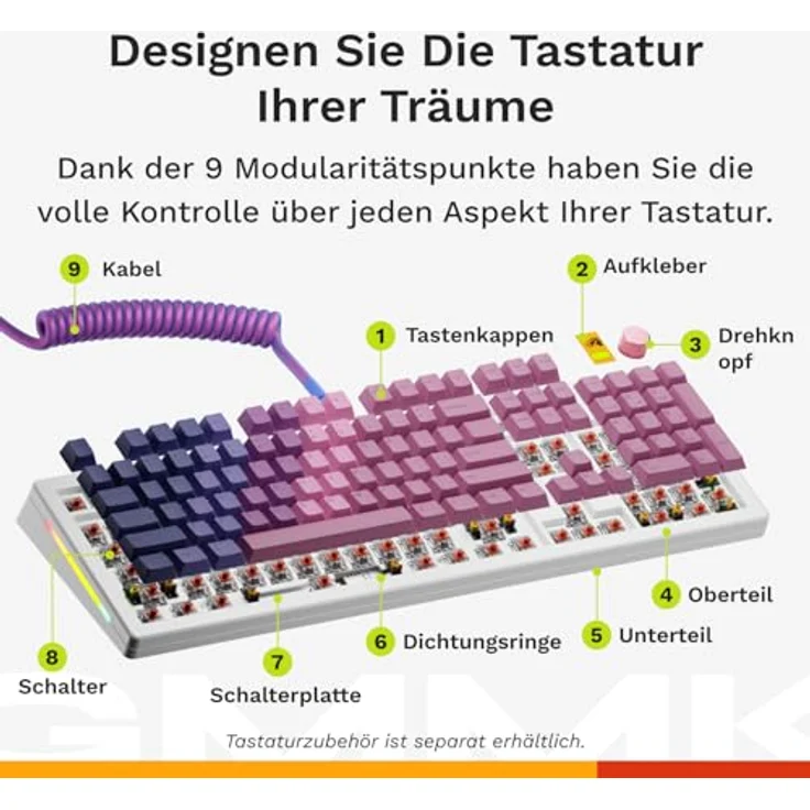 Glorious GMMK 3 HE 100 % Custom Gaming-Tastatur - Pre-Built, ISO (DE), Fox HE Switches, weiß – Bild 6