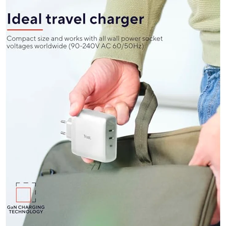 Trust Maxo USB C Ladegerät 65W, 2 USB-C-Anschlüssen, 75% Recycelten Materialien, Schnellladegerät USB-C Stecker, Netzteil für iPhone, iPad, Samsung Galaxy, Steam Deck, Smartphones - Weiß – Bild 4
