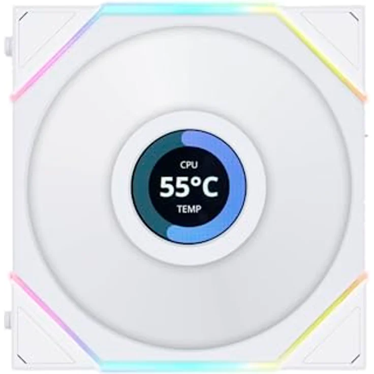 Lian Li UNI FAN TL LCD Series Lüfter, Dreierpack, Inklusive Controller, Standard Blade, Daisy-Chaining, Fluid Dynamic Bearing, 120mm, Weiß – Bild 2