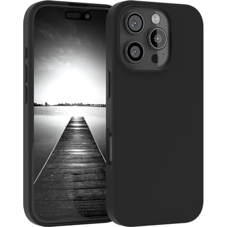 EAZY CASE Premium Silikon Handyhülle für iPhone 16 Pro, Slimcover mit Kameraschutz, 3-Schichten Aufbau, Schwarz – Bild 1