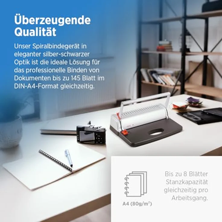 Genie CB 800 Spiralbindegerät (bis 145 Blatt, DIN A4, Inkl. Plastikbinderücken-Set) silber-schwarz – Bild 4