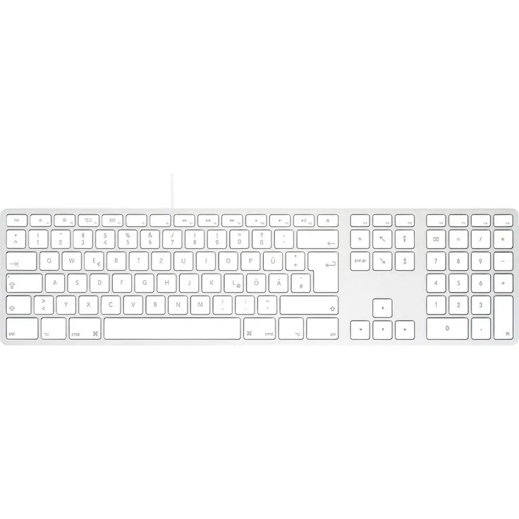 Matias FK318CS-DE, Aluminium Wired Keyboard for Mac, deutsches QWERTZ-Layout, USB-Verbindung, Silber/Weiß