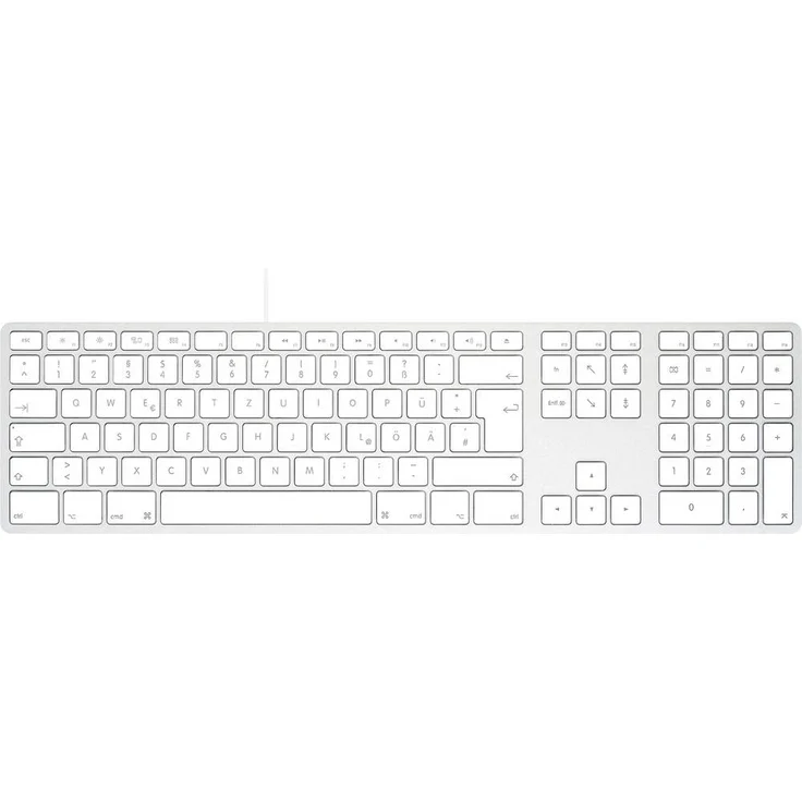 Matias FK318CS-DE, Aluminium Wired Keyboard for Mac, deutsches QWERTZ-Layout, USB-Verbindung, Silber/Weiß