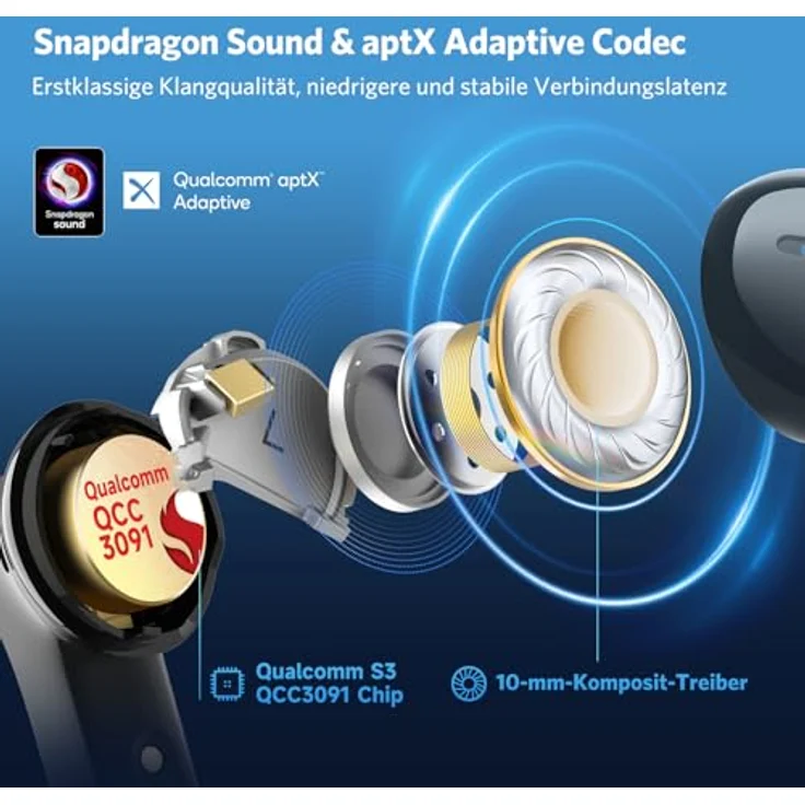 EarFun Ear Air Pro 4 Bluetooth Kopfhörer mit Adaptive Hybride Geräuschunterdrückung, aptX Lossless, Hi-Res Audio, LDAC, 6 Mikrofone cVc 8.0 AI Anrufe, 52H Akku, Multipoint, Bluetooth 5.4, In-Ear Detection - Schwarz – Bild 4