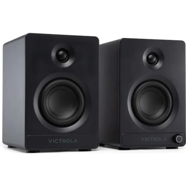 Victrola Tempo, Bluetooth Bücherregal-Lautsprecher mit Raumfüllendem Sound, Multi-Lautsprecher-Streaming über Auracast, USB-C-Eingang und Plattenspieler-Anschluss