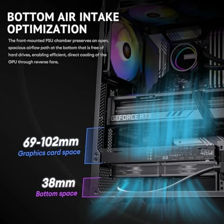 Antec FLUX Rear Midi Tower PC Gehäuse, ATX/Micro-ATX/ITX, schwarz, mit RGB-Beleuchtung und verbessertem Kabelmanagement – Bild 10