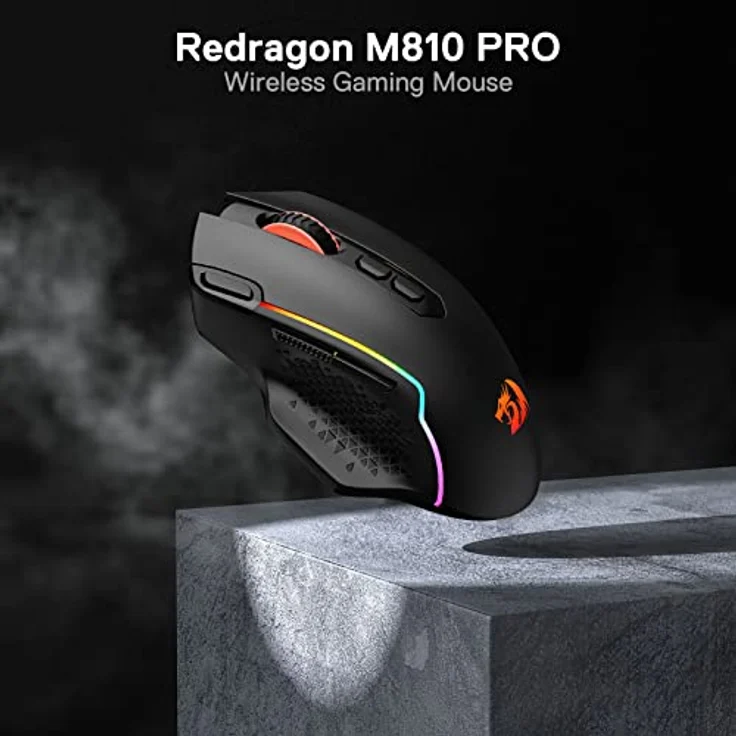 Redragon M810 Pro, Kabellose Gaming-Maus mit 10000 DPI, 8 programmierbaren Tasten, 45 Stunden Akkulaufzeit und RGB-Hintergrundbeleuchtung für PC/Mac/Laptop – Bild 2