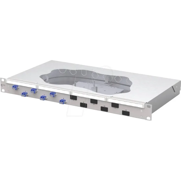 Metz Connect OpDAT fix2 Patchfeld splice 6xLC-D OS2, 19 Zoll (483mm) 1 HE, grau mit 12xLC OS2 Pigtails