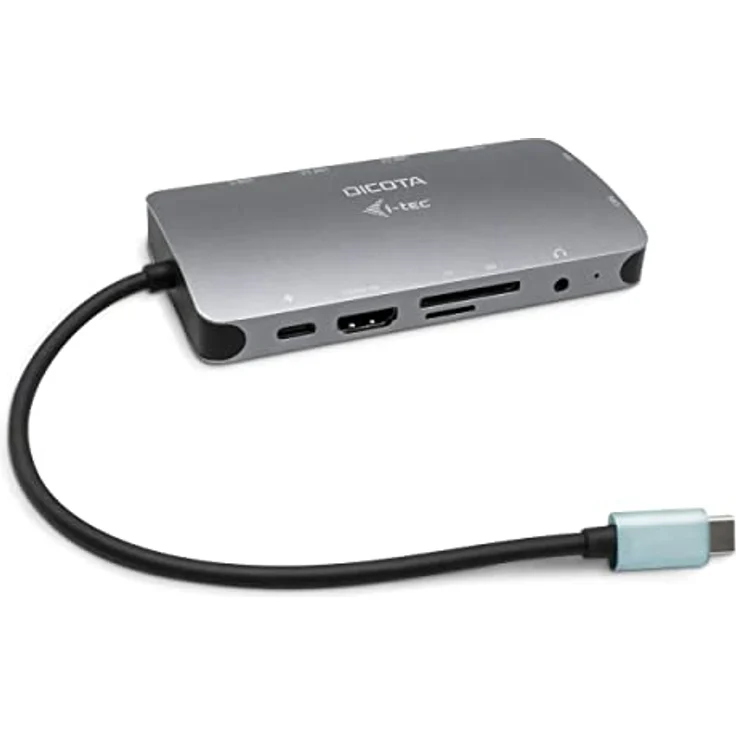 Dicota USB-C Portable 10-in-1 Docking Station, HDMI/PD 100W, Metallgehäuse mit USB-C-Kabel und LAN-Anschluss – Bild 1