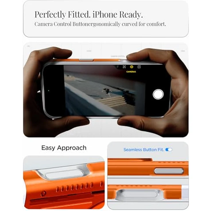 Spigen Classic C1 MagFit Case für iPhone 17 Pro Max, Retro-Futuristisches Design, 6-Schicht-Schutz, kompatibel mit MagSafe, Farbe: Tangerine – Bild 4