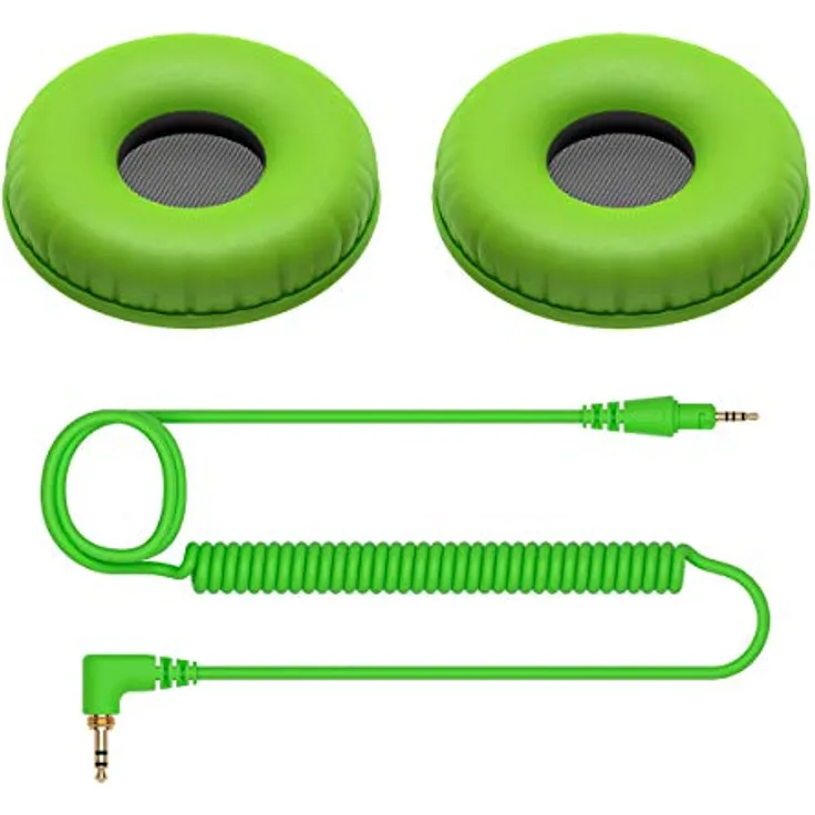 Pioneer DJ HC-CP08-G Ohrpolster und Spiralkabel für Pioneer DJ HDJ-CUE1 Kopfhörer (grün)