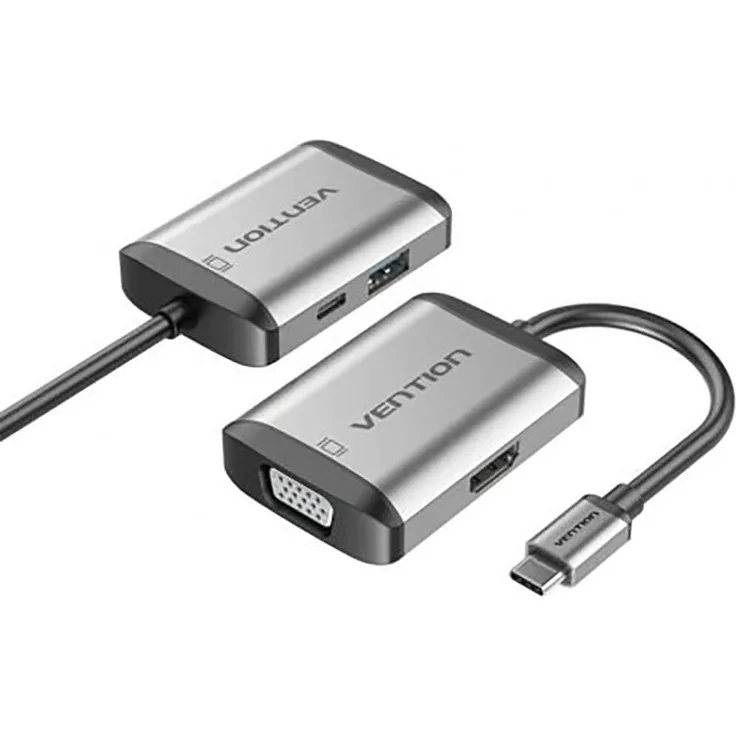 Vention TFAHB 2.0, USB Typ-C Dockingstation mit HDMI und VGA Ausgängen, Aluminiumlegierung, 87W Schnellladung