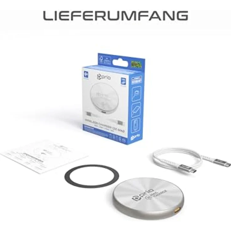 prio Wireless Charger 15W MagSafe Kabelloses Ladegerät, Qi2 Kompatibel mit iPhone 16/15/14/13/12 | Samsung Galaxy, Induktive Ladestation, Aluminium Design – Bild 5